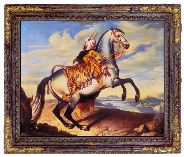 JOHANN-GEORG DE HAMILTON, A rearing Arab stallion held by a groom in Oriental costume, 1698