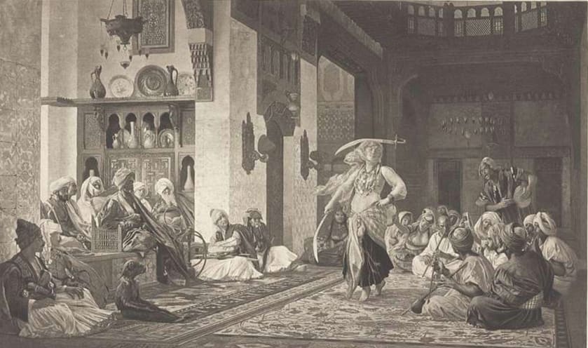 JEAN-LÉON GEROME, A seated and turbaned musician playing a spike fiddle, seen from behind, a study for The Sword Dance, c. 1863