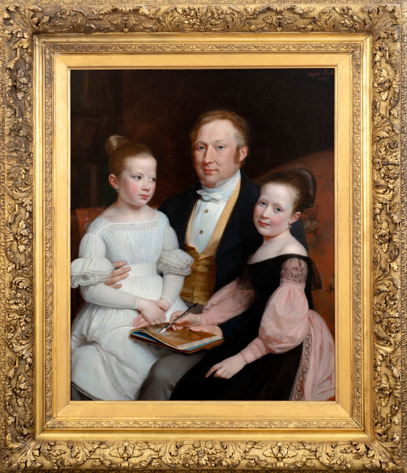 SOPHIE RUDE, NÉE FRÉMIET, Portrait of a father with his two daughters: possibly the Lechêne family, 1840