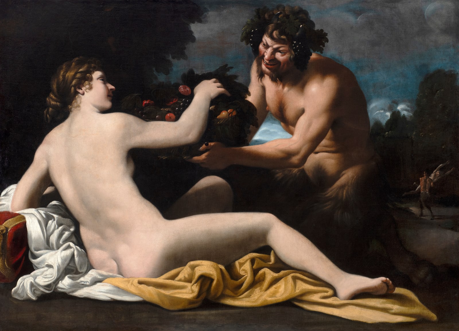 GIOVANNI LANFRANCO, Nymph and Satyr, circa 1620