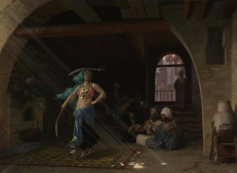 JEAN-LÉON GEROME, A seated and turbaned musician playing a spike fiddle, seen from behind, a study for The Sword Dance, c. 1863