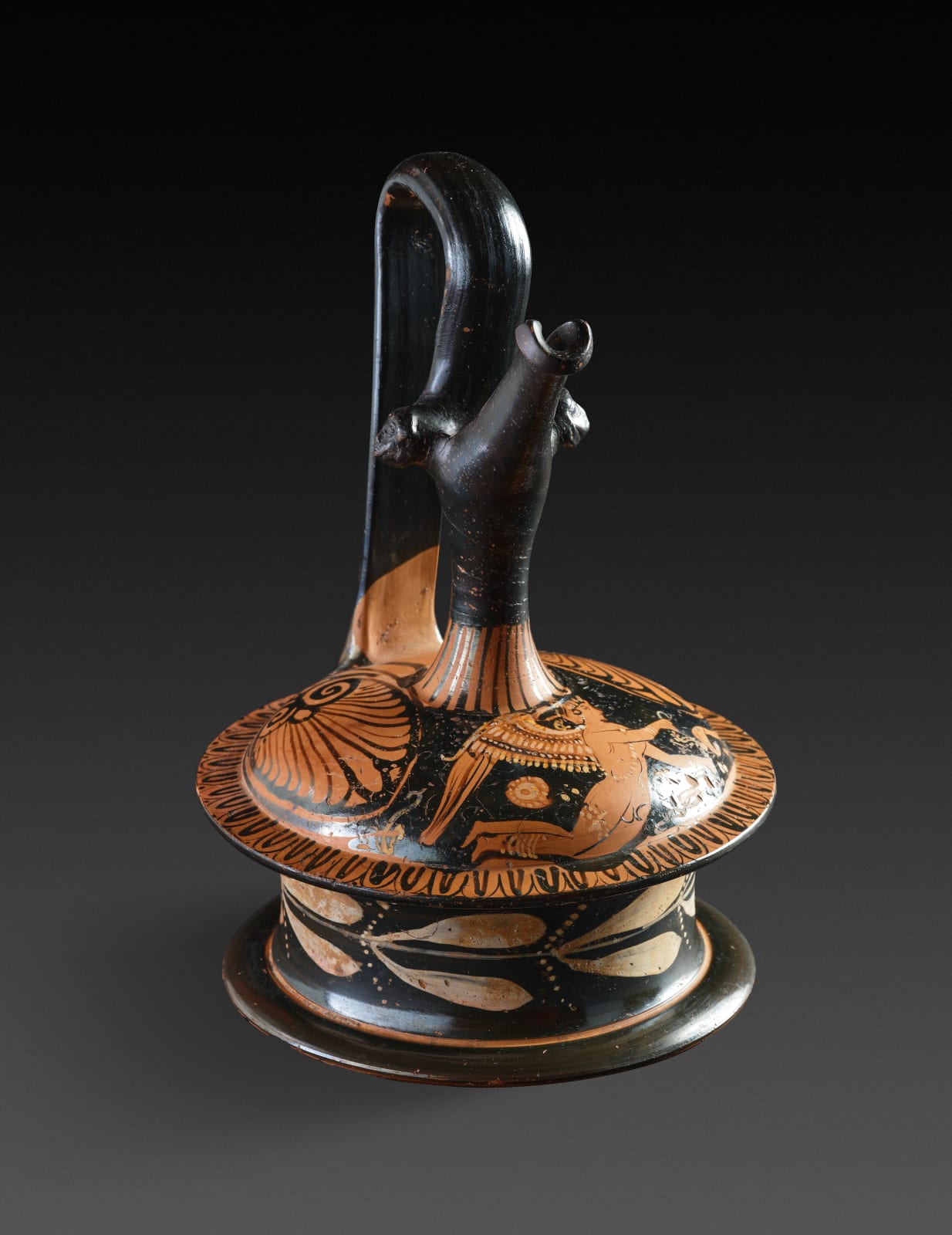 ATTRIBUTED TO THE MENZIES GROUP, Red-figure Epichysis with Hermaphroditos, Greek, Apulian, ca. 330-310 BC
