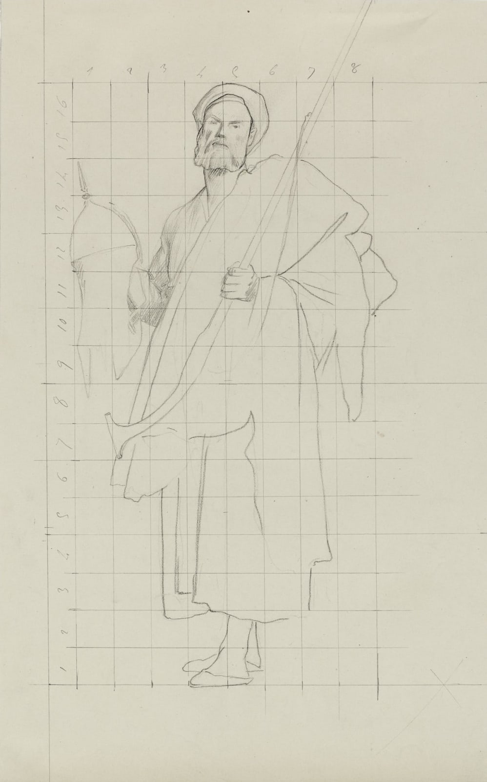 JEAN-LÉON GEROME, A merchant carrying a rifle, helmet and fabrics, study for Marchand ambulant au Caire