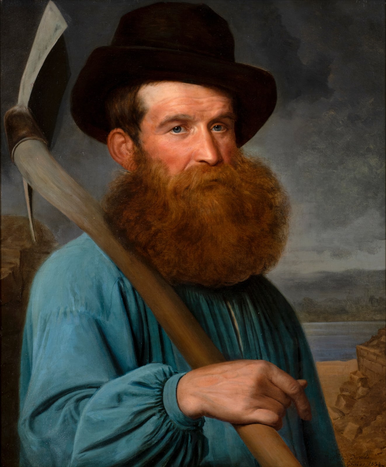 ALEXANDRE-LOUIS-FRANCOIS D'ALBERT-DURADE, Portrait of a bearded man with a shovel, against a landscape, 1852