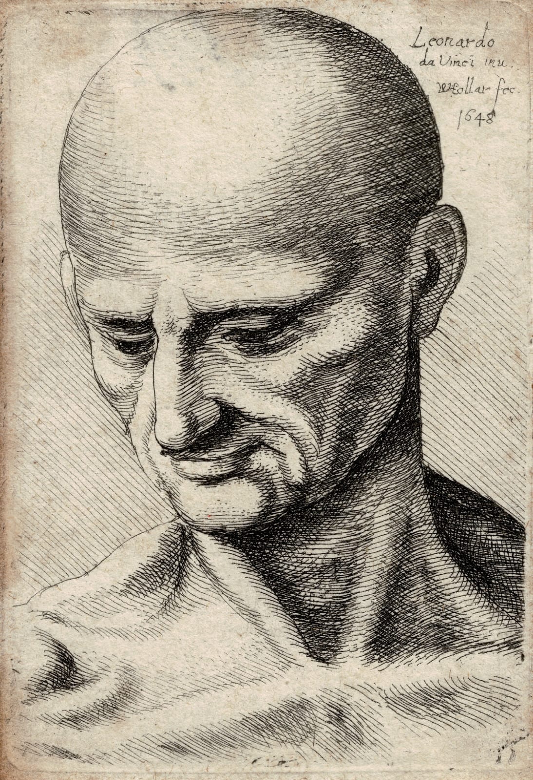 WENCESLAUS HOLLAR, Figure study of a bald man, 1648