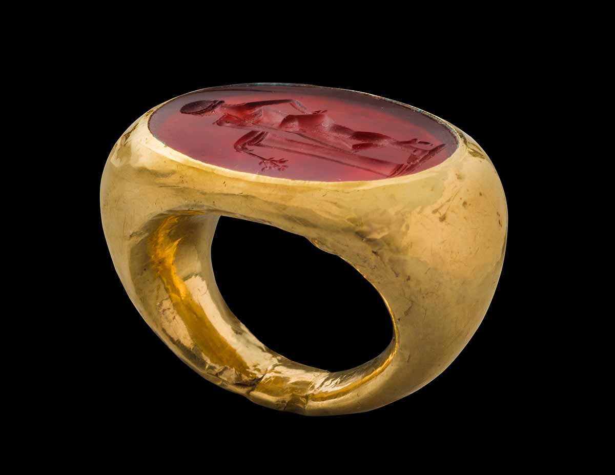 Ring with Apollo leaning on a column, Roman, ca. 1st century A.D.