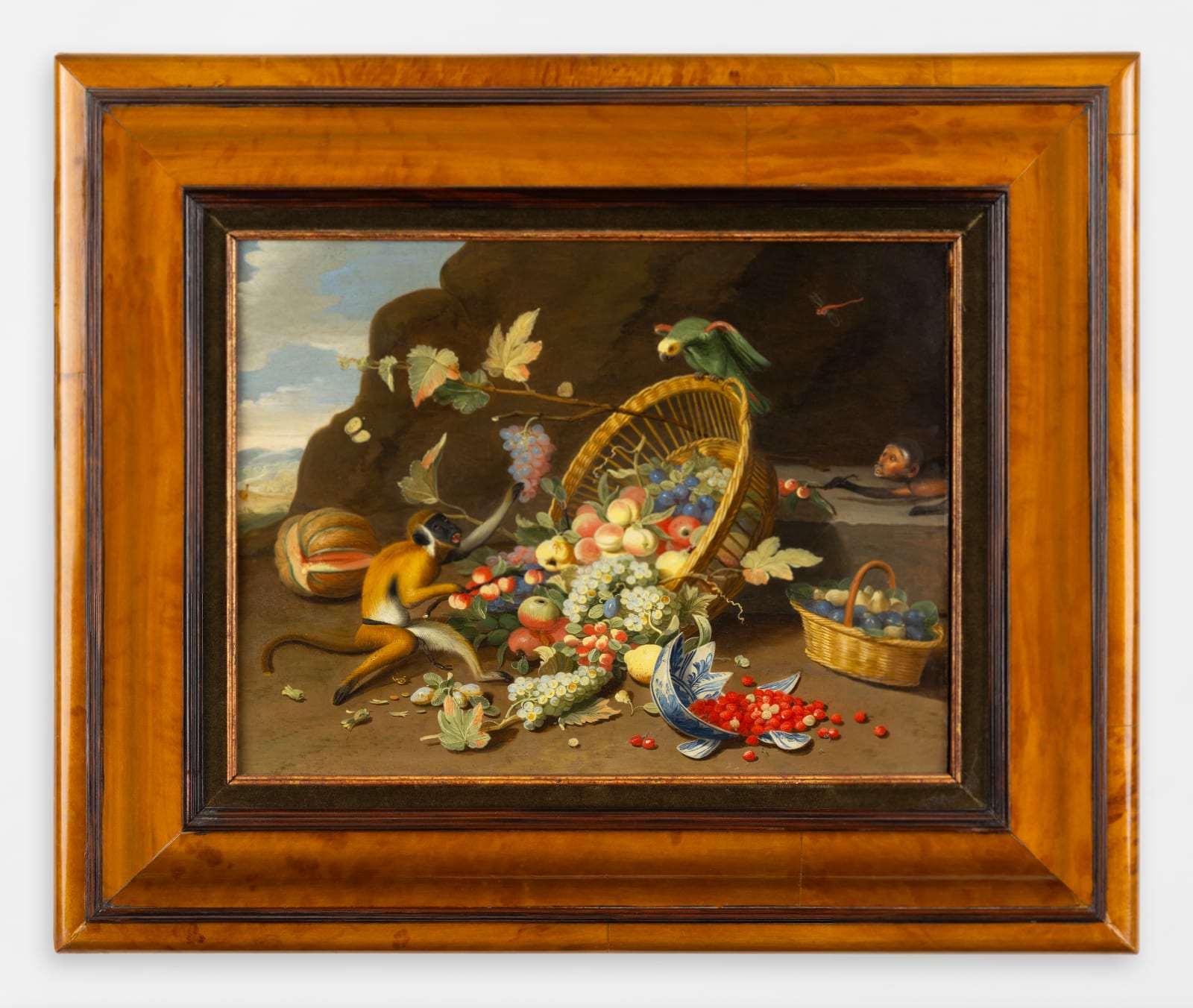 PSEUDO - JAN VAN KESSEL, Still life of fruit with a monkey and a parrot