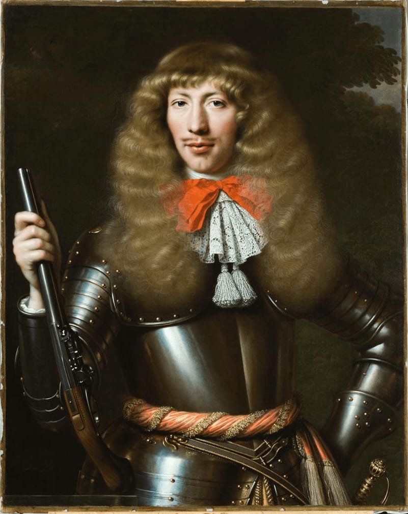 PIETER NASON, Portrait of Reinier Pauw, three-quarter length, wearing armour, holding a pistol, 1667