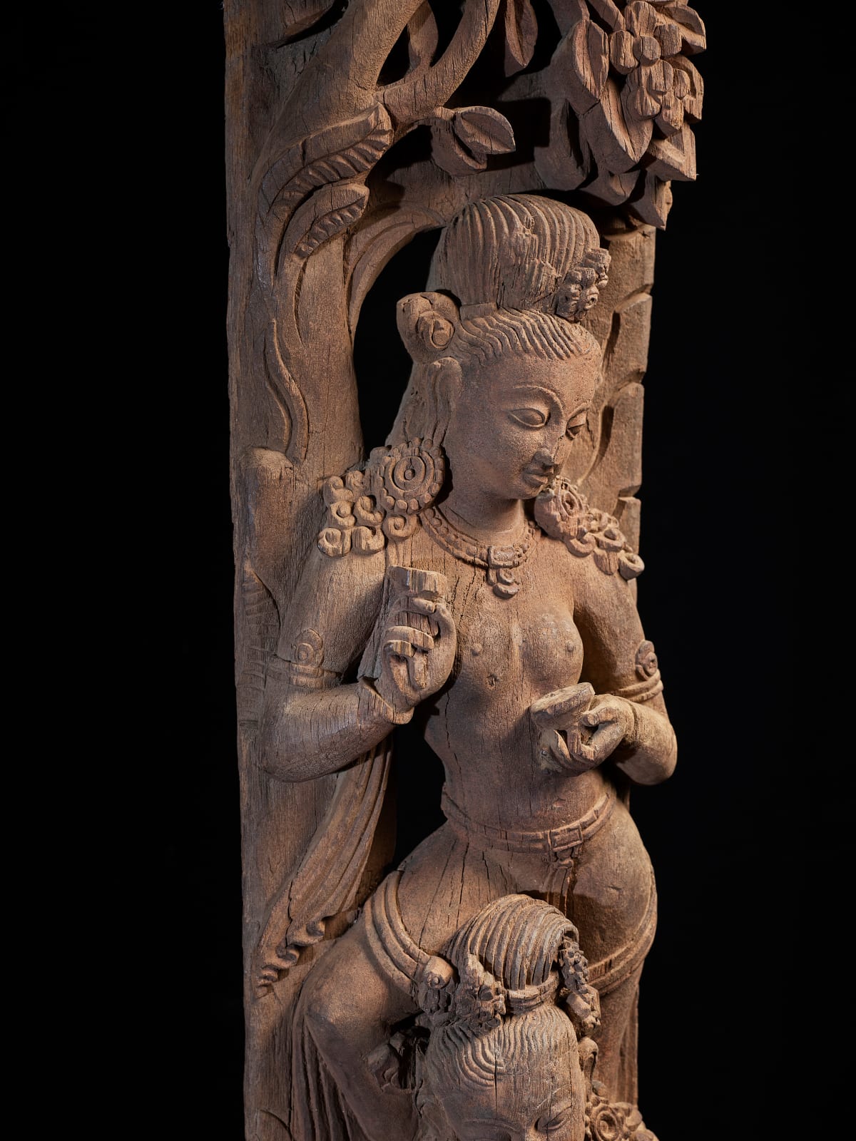 Architectural strut with figures beneath a flowering Sal Tree, Nepal, Kathmandu Valley, late 15th-early 16th century