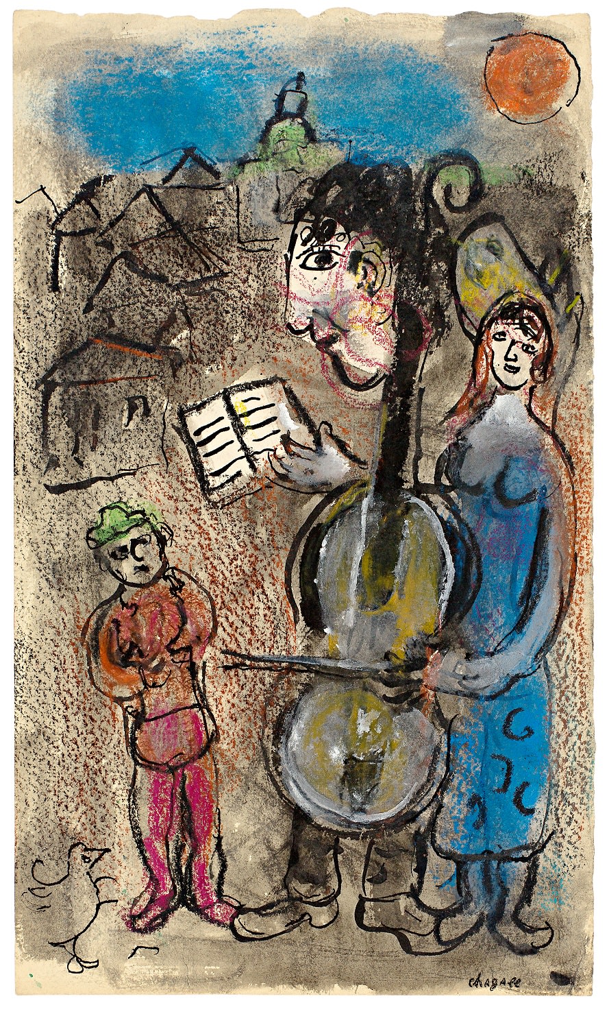 Marc Chagall, La lecture du violoncelliste au village, 1974