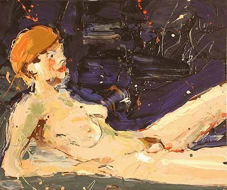 Paul Richards, Reclining nude with blue background, 2002