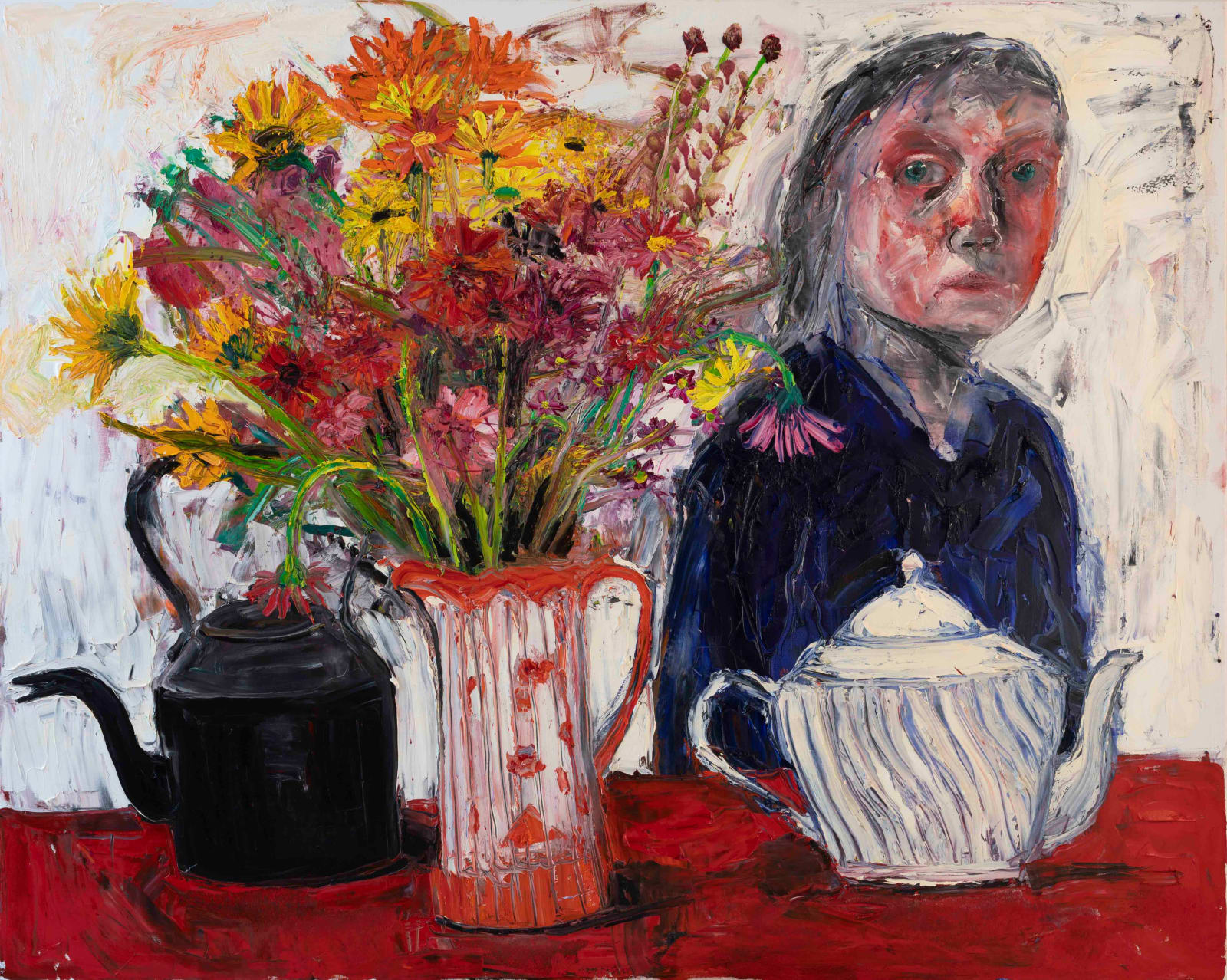 Shani Rhys James, Table Top with Flowers in a Japanese Jug and Welsh Kettle, 2023