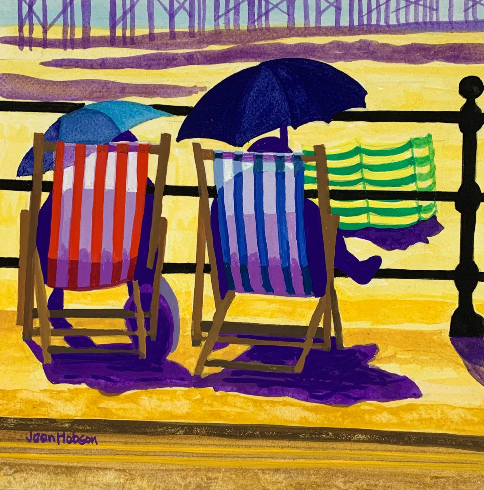 Jean Hobson, Beach Study III with Umbrellas