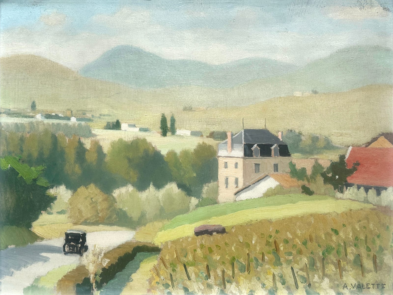 Pierre Adolphe Valette, Paysage Beaujolais avec une Voiture