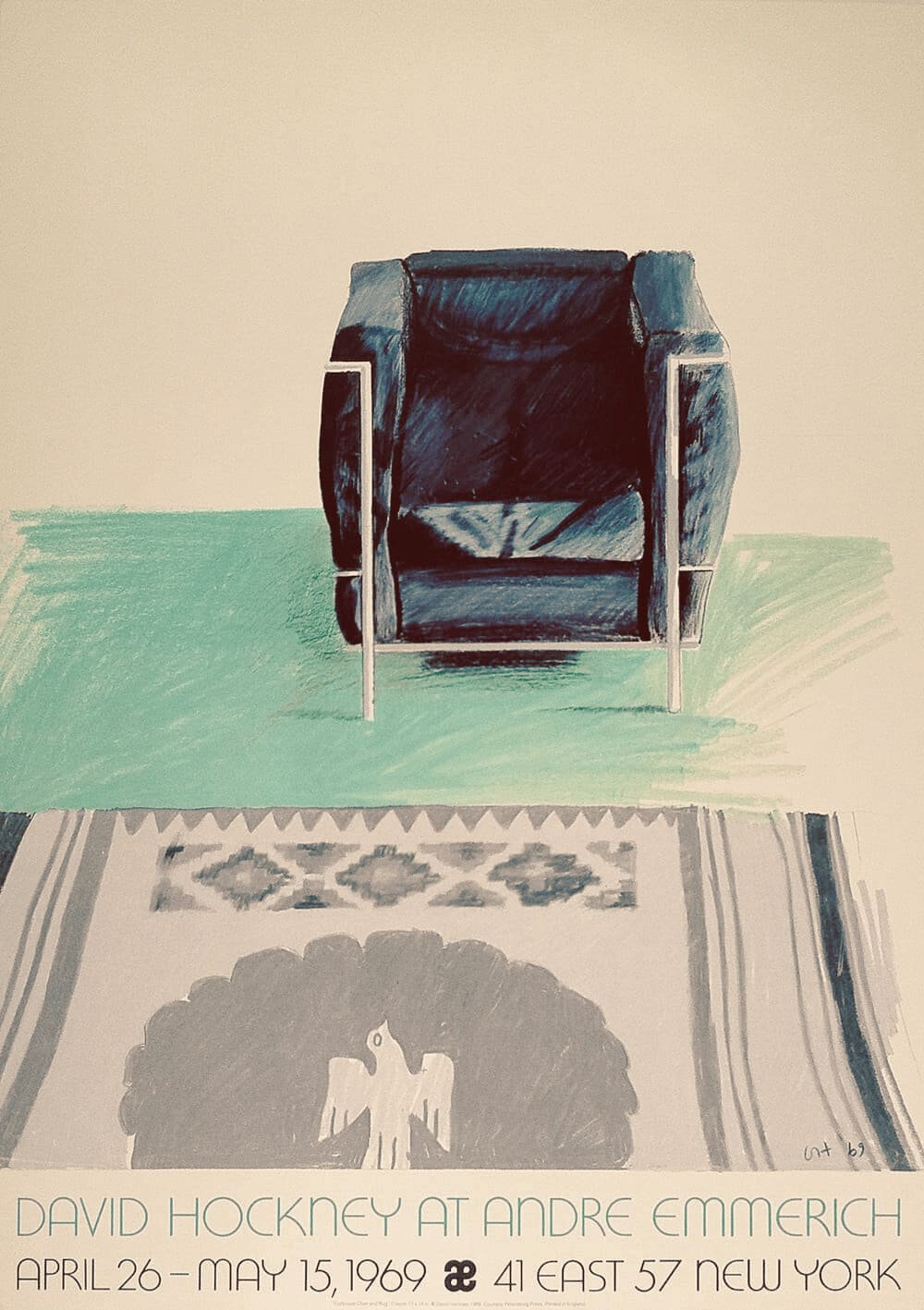 David Hockney, David Hockney at Andre Emmerich (Corbusier Chair and Rug 1969), 1969
