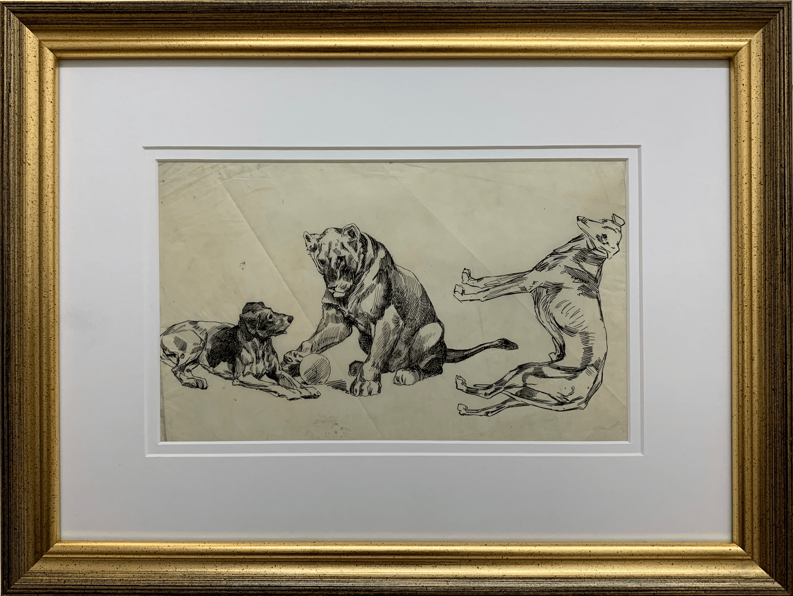 Pierre Adolphe Valette, Playful Lion and Dogs