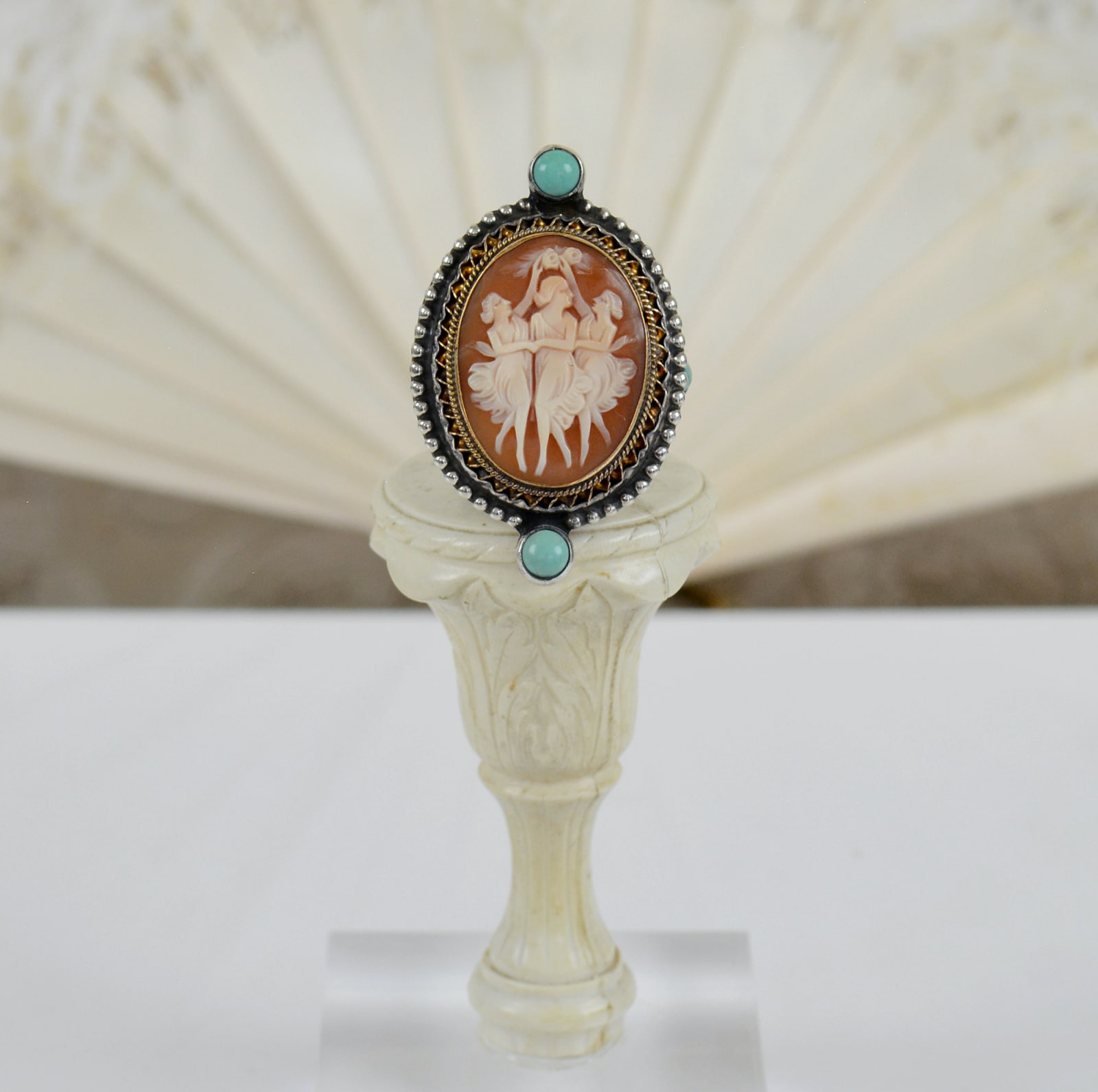 Jill Garber, LARGE THREE GRACES CAMEO WITH 4 TURQUOISE CABS RING