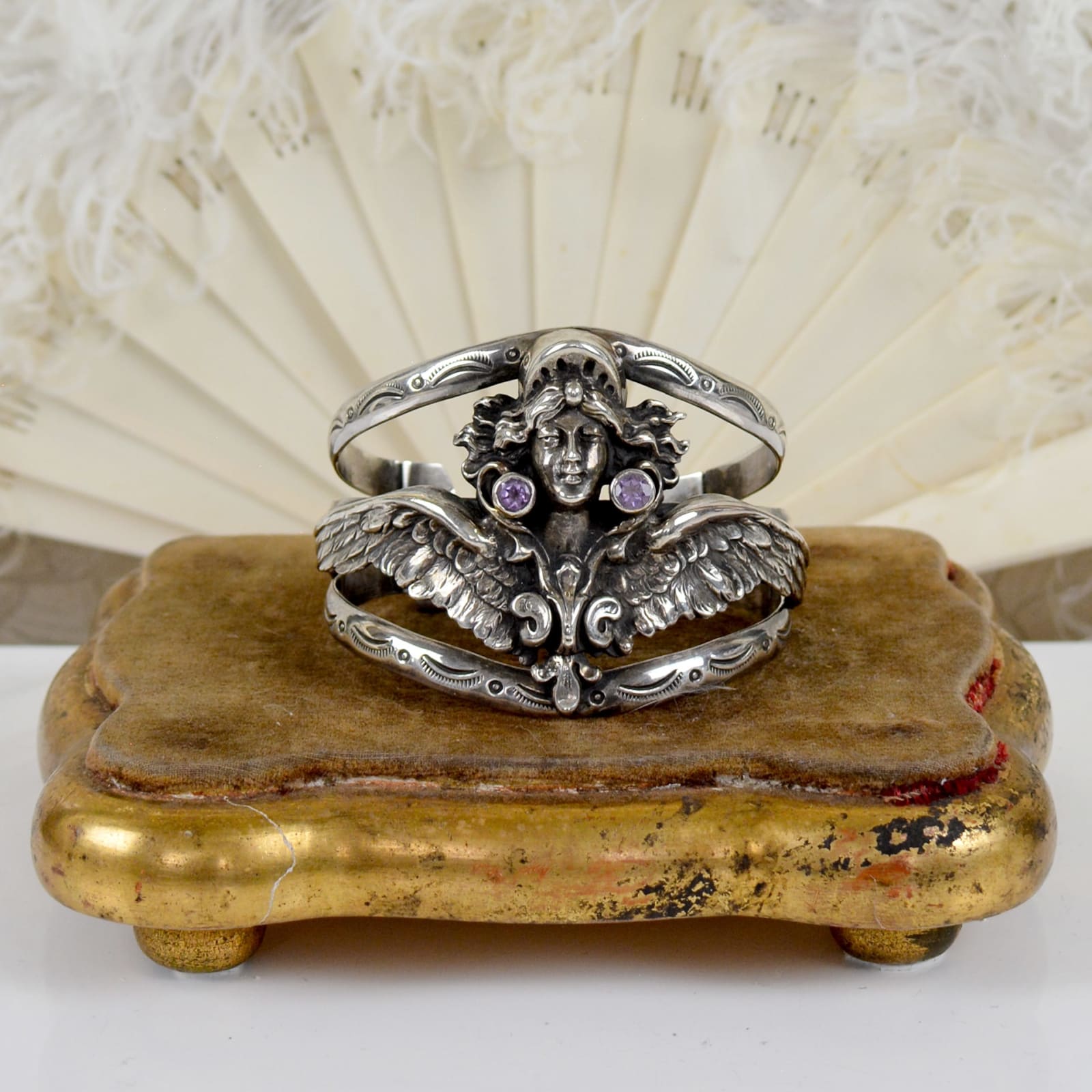 Jill Garber, CASTING GODDESS WITH WINGS SPREAD WITH TWO AMETHYST GEMSTONES