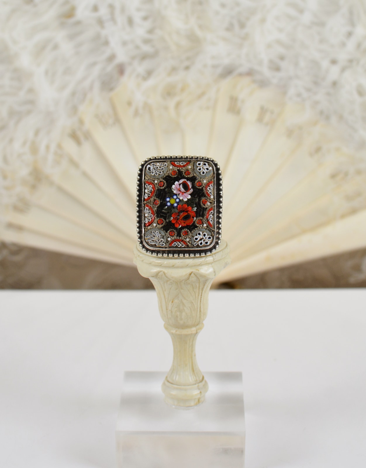 Jill Garber, EXTRA LARGE RECTANGLE FLORAL MICRO MOSAIC IN JEWEL TONES RING