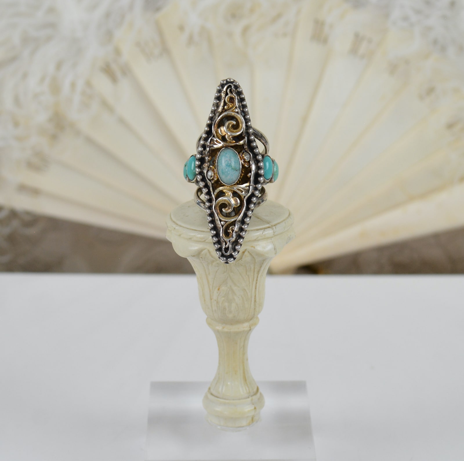 Jill Garber, NINETEENTH CENTURY AUSTRO HUNGARIAN NAVETTE RING WITH TURQUOISE