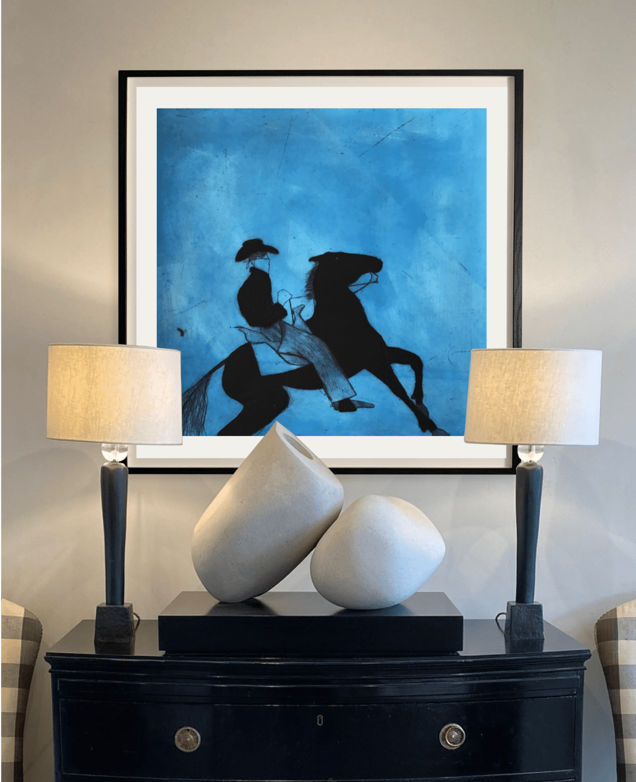 Kate Boxer, Cowboy and Horse - Blue (Unframed)