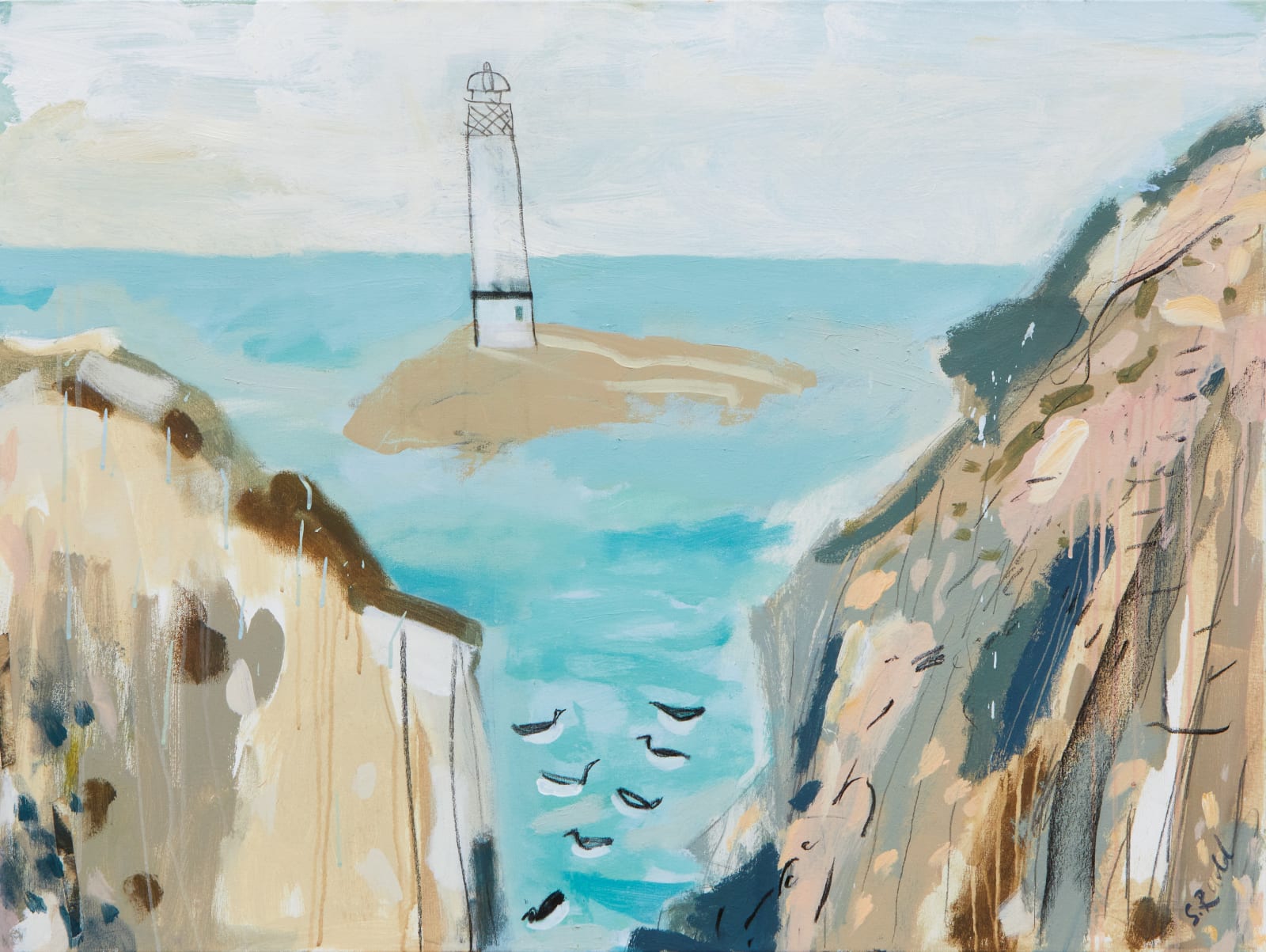 Sam Rudd, Guillemot Birds by the Cliffs (Hungerford Gallery)