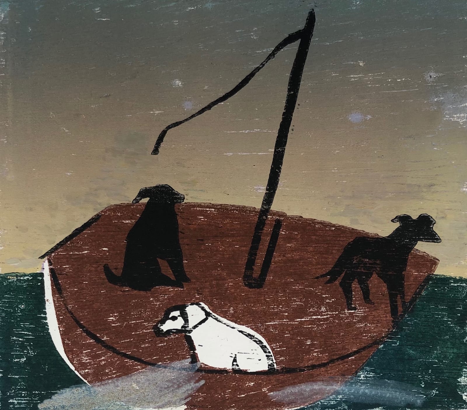 Keith Purser, Dogs on a Boat (Winter) (Hungerford Gallery)