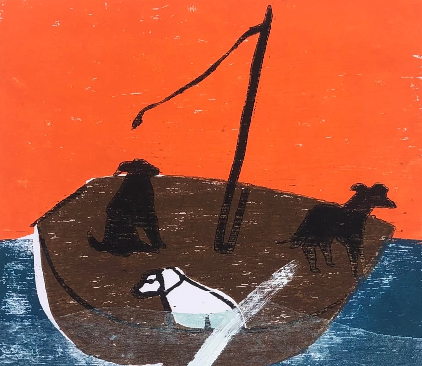 Keith Purser, Dogs on a Boat (Orange III) (Hungerford Gallery)