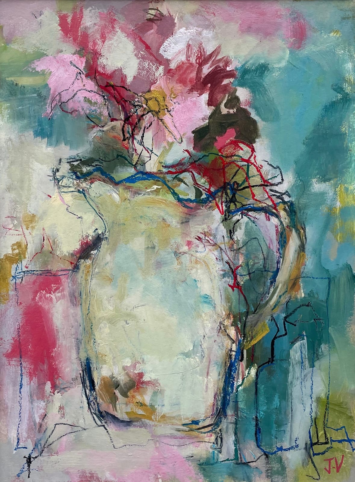 Jo Vollers, Italian Jug and Roses (Hungerford Gallery)