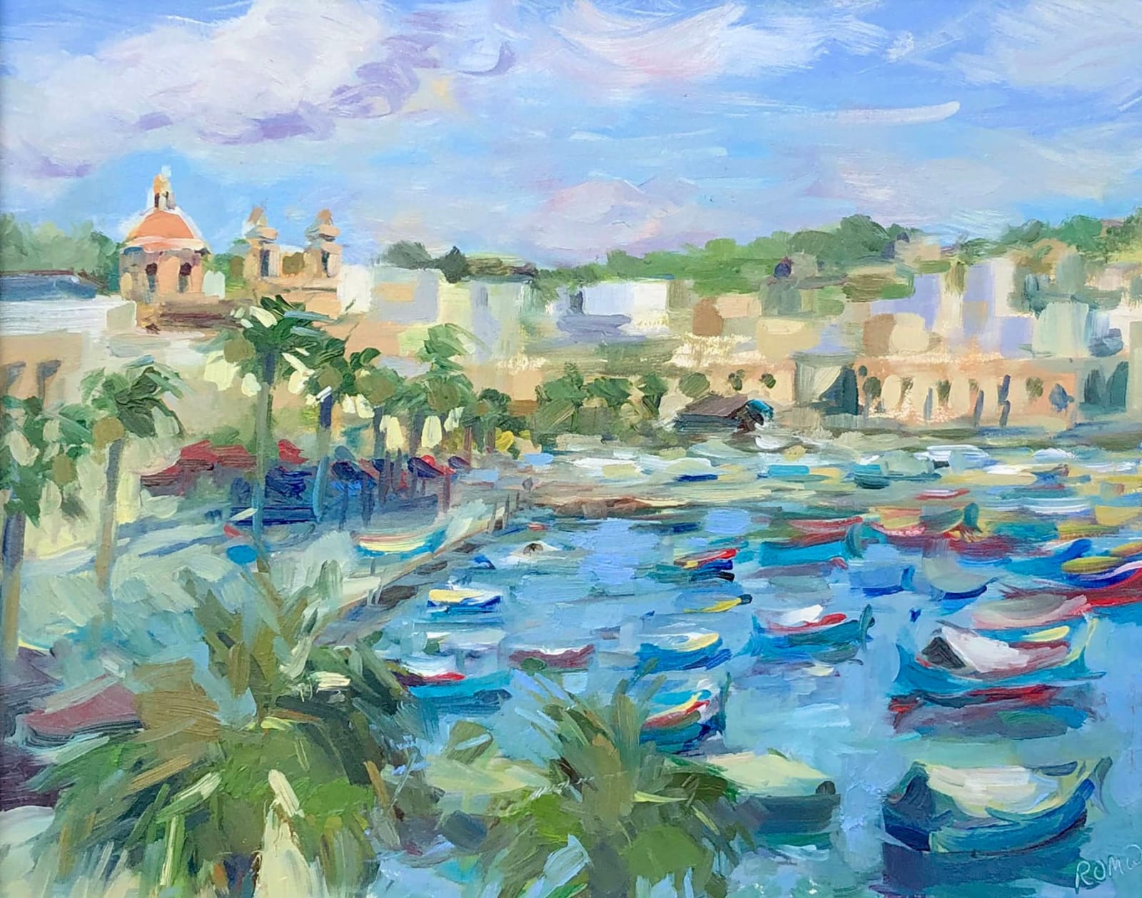 Rachel Wright, Fishing Boats at Marsaxlokk (Hungerford Gallery)