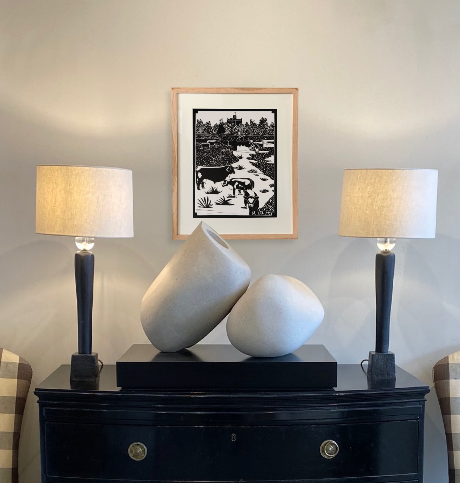 Dione Verulam, River Ver and Longhorns (Unframed)