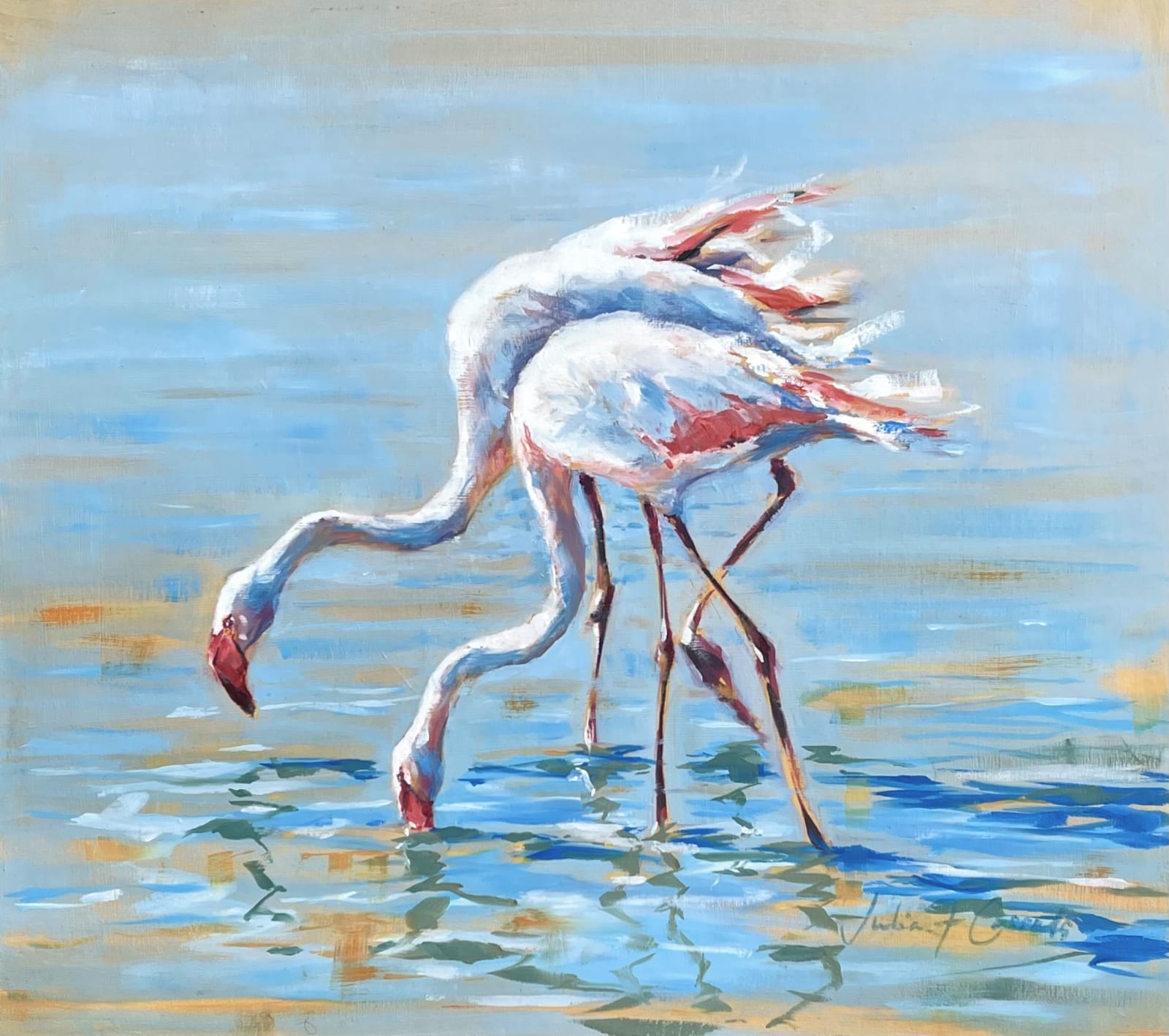 Julia Cassels, Flamingos in Tandem (Hungerford Gallery)