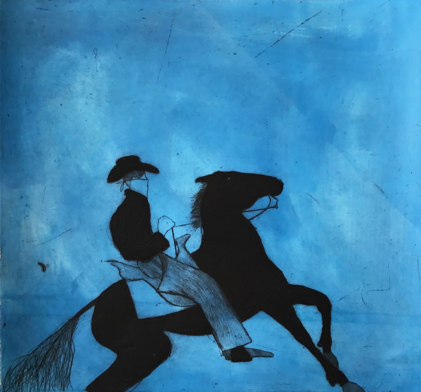 Kate Boxer, Cowboy and Horse - Blue (Unframed)