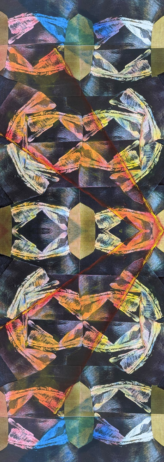 Kaethe Kauffman, Neck 28 Red Yellow Blue © Kaethe Kauffman 2022 limited edition print on silk10x4-180skinny tip, 2022