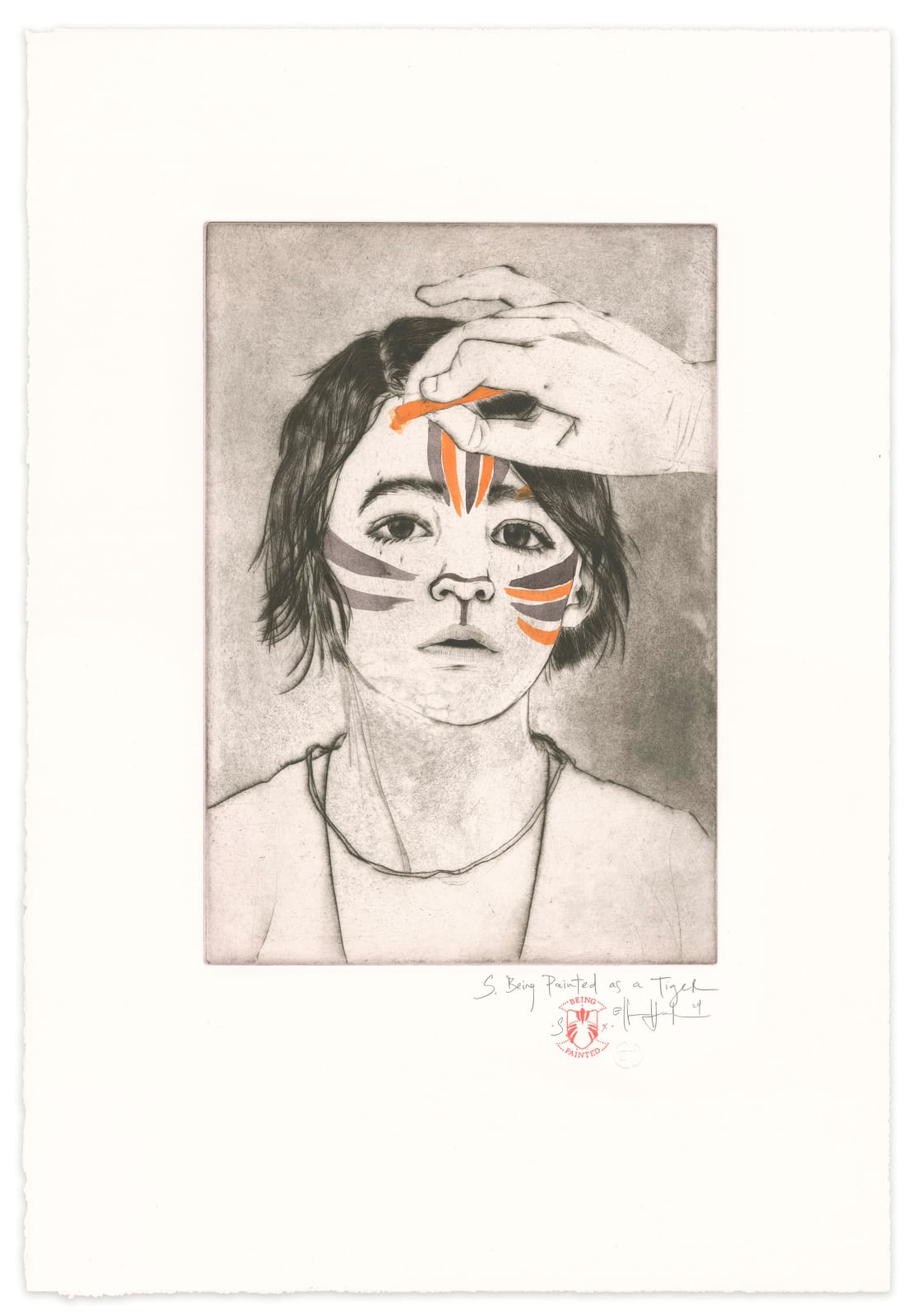 Ellen Heck, S. Being Painted as a Tiger, 2024