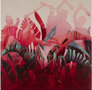 Crystal Latimer, Untitled in Red (Storming of the Teocalli by Cortez and hisTroops, Leutze 1848)