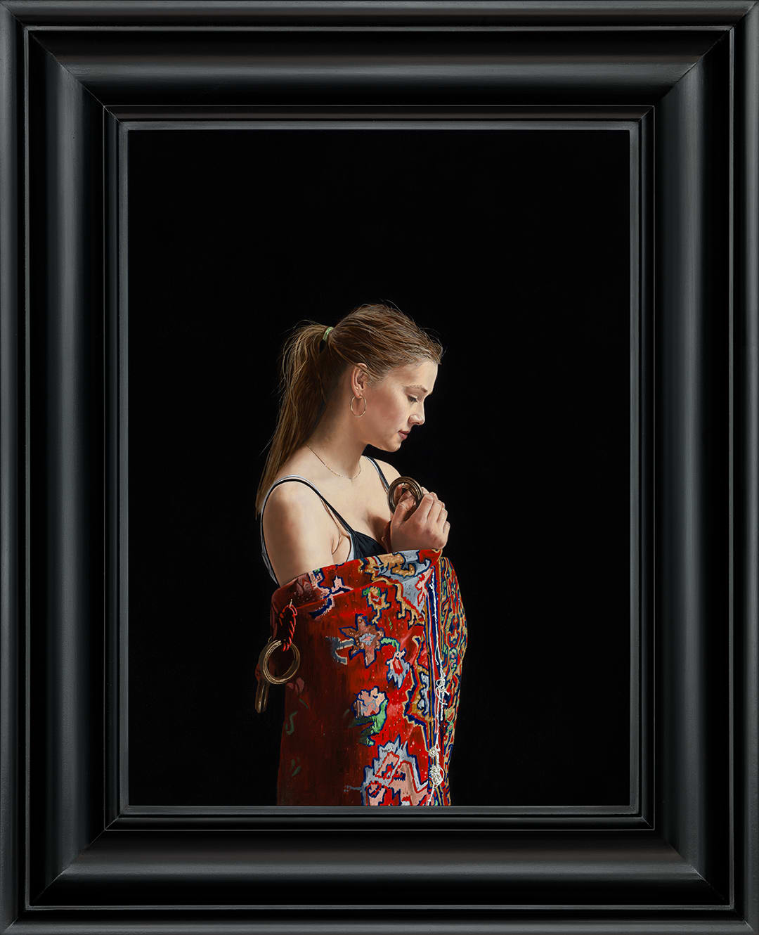 Charles Moxon, Girl in a Patterned Curtain , 2024