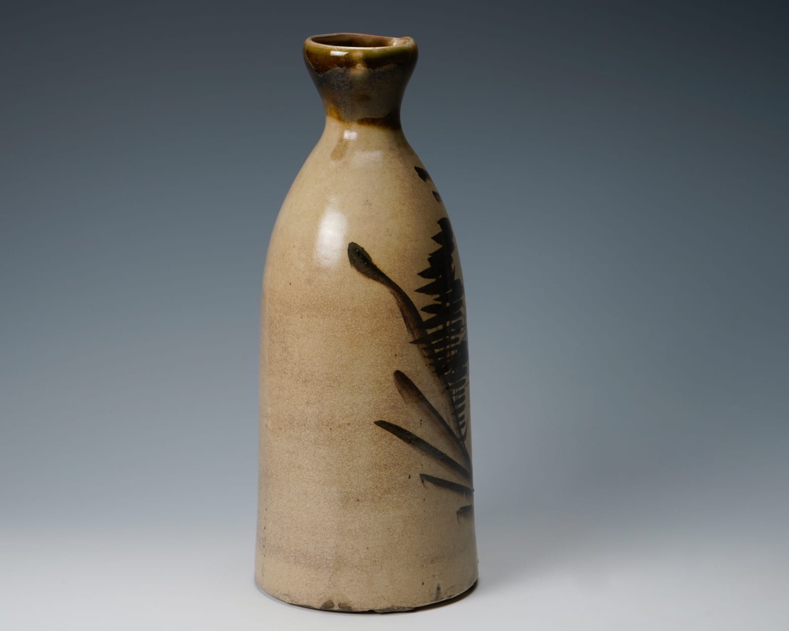 Large Seto sake bottle showing a mountain waterway landscape 瀬戸大徳利 鉄絵山水楼閣図, Late Edo period 江戸時代後期 19世紀