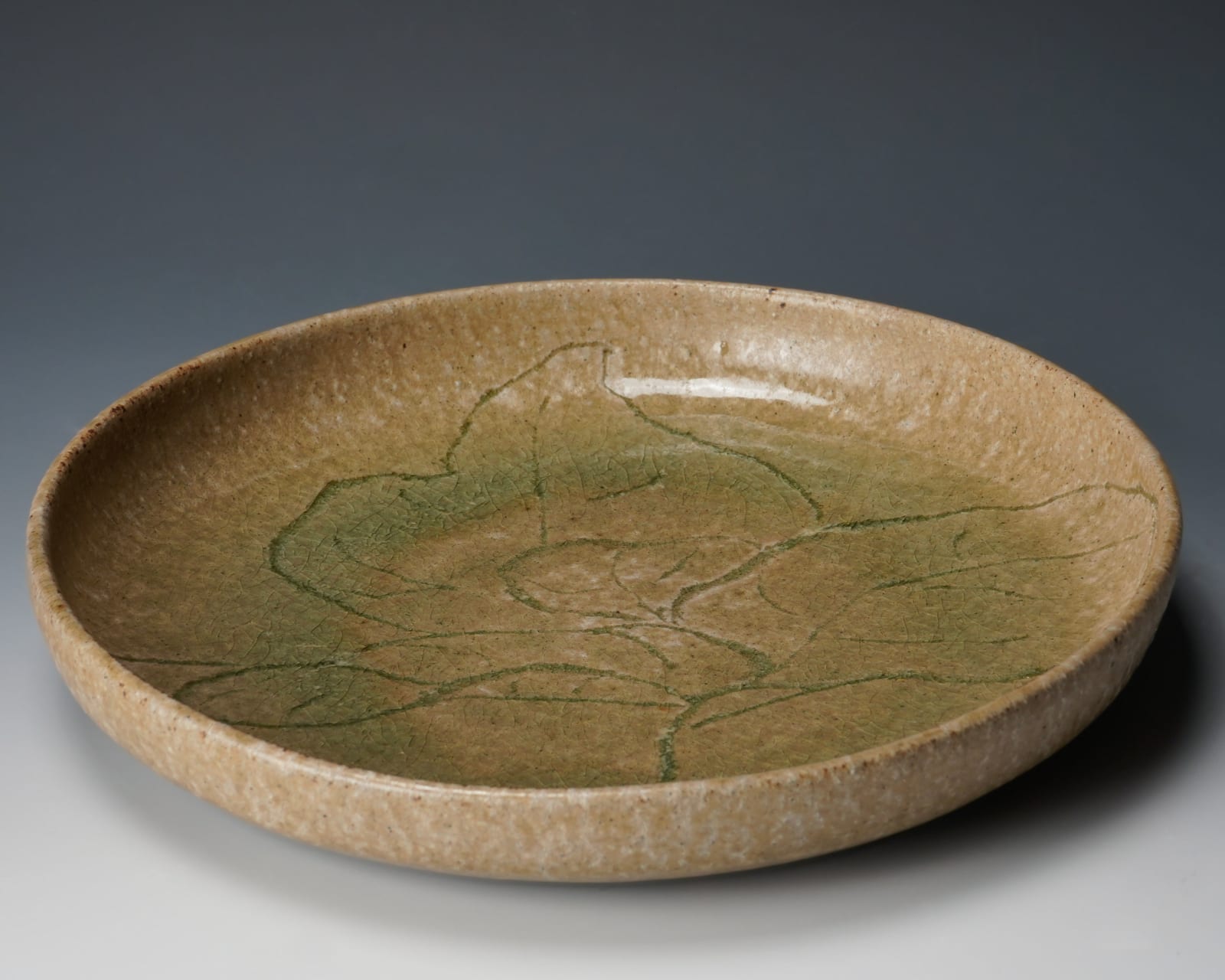 Tsuboshima Dohei 坪島 圡平, Ash-glazed dish with Japanese arrowroot motif
