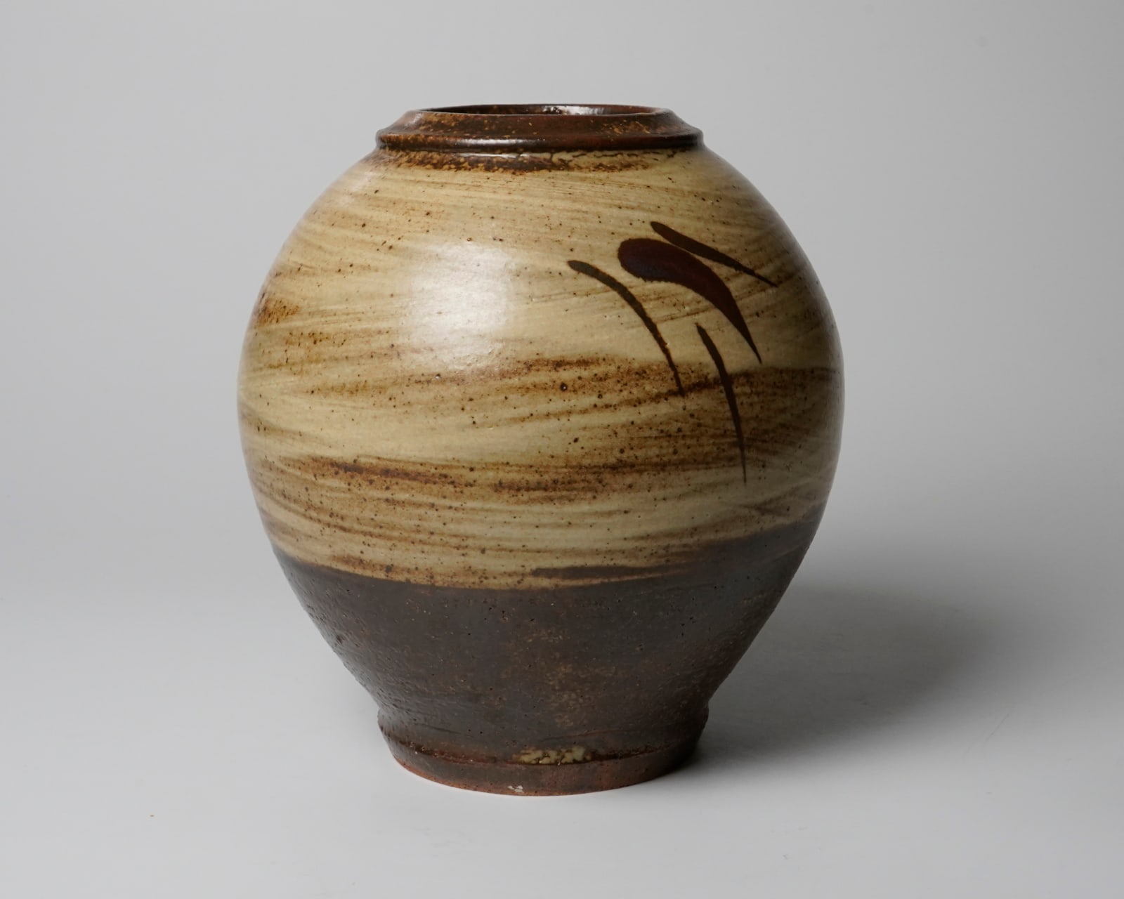 Shimaoka Tatsuzo 島岡達三, Hakeme jar with iron bamboo leaf impression, 1966