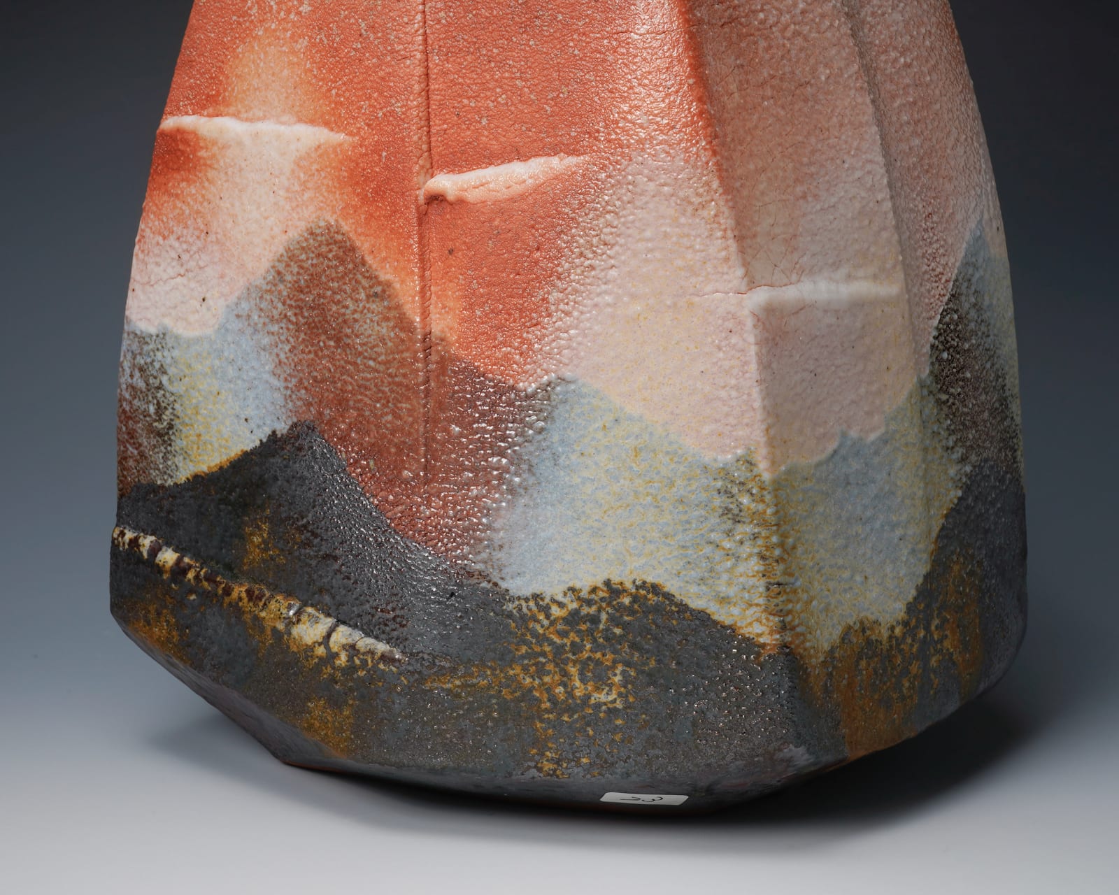 Hayashi Shotaro 林正太郎, Manyo Shino Vase showing Impressions of a Mountain Scene 万葉志野連嵌壺, cia 1980's