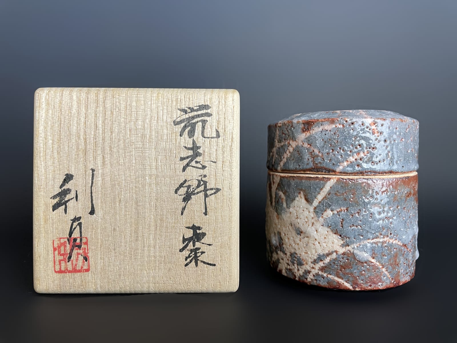 Wakao Toshisada 若尾利貞, Gray Shino Glazed Tea Container 鼠志野棗