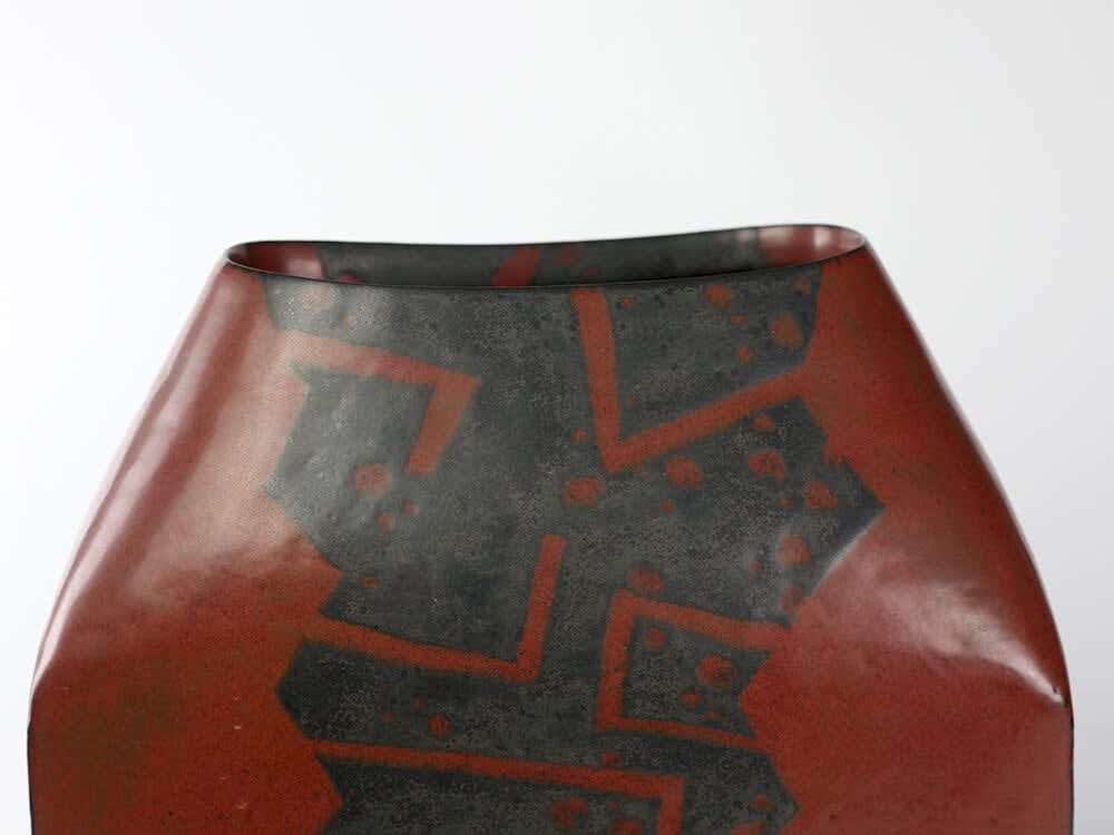 Morino Taimei 森野泰明, Rust Red Iron Glazed Square Jar 黒銹扁壺, 1982