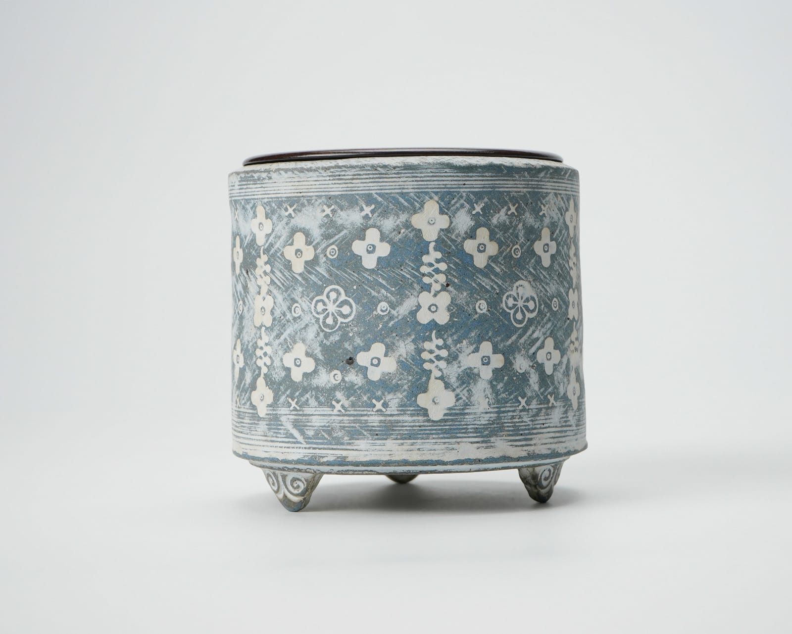 Yasuhara Kimei 安原喜明, Incense burner 香爐 炻器 白泥花文象嵌