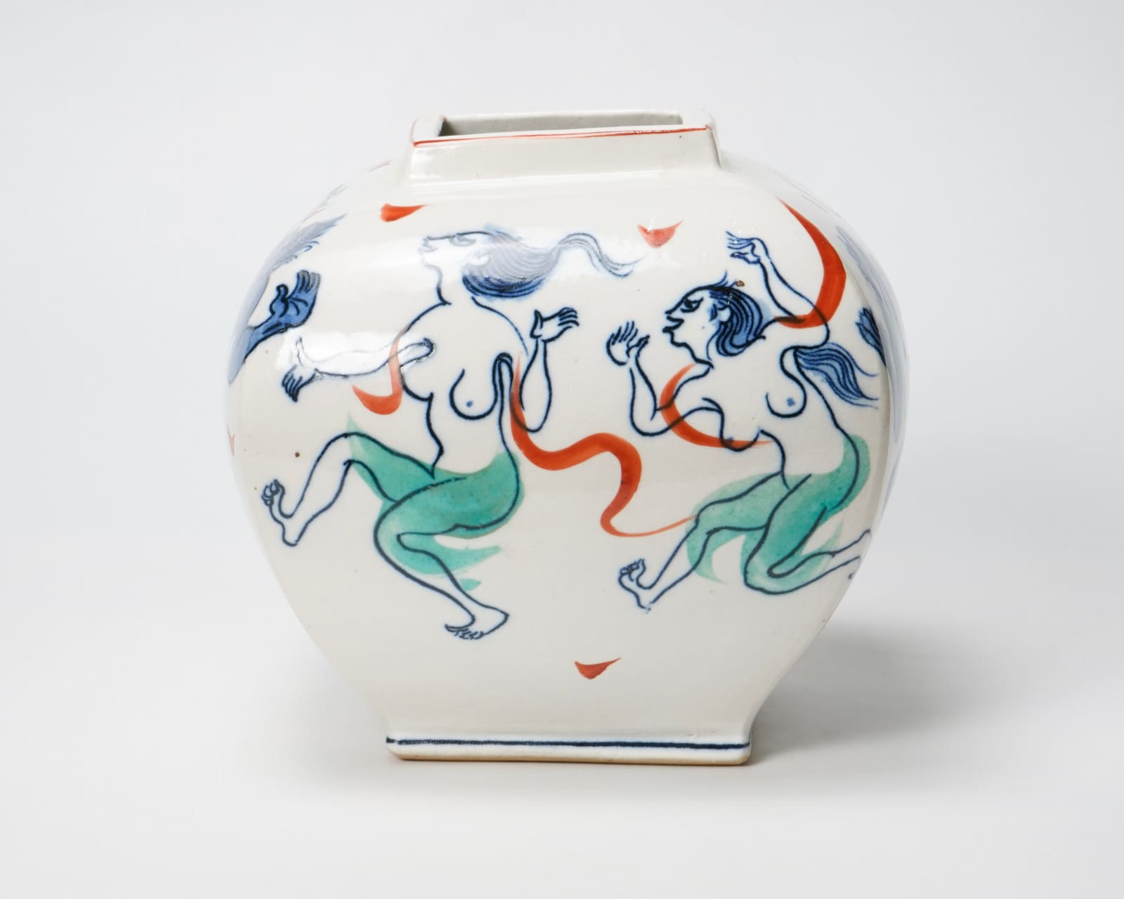Kawamoto Goro 河本五郎, Sometsuke jar with drawings of a banquet of the hungry ghosts, 1980’s