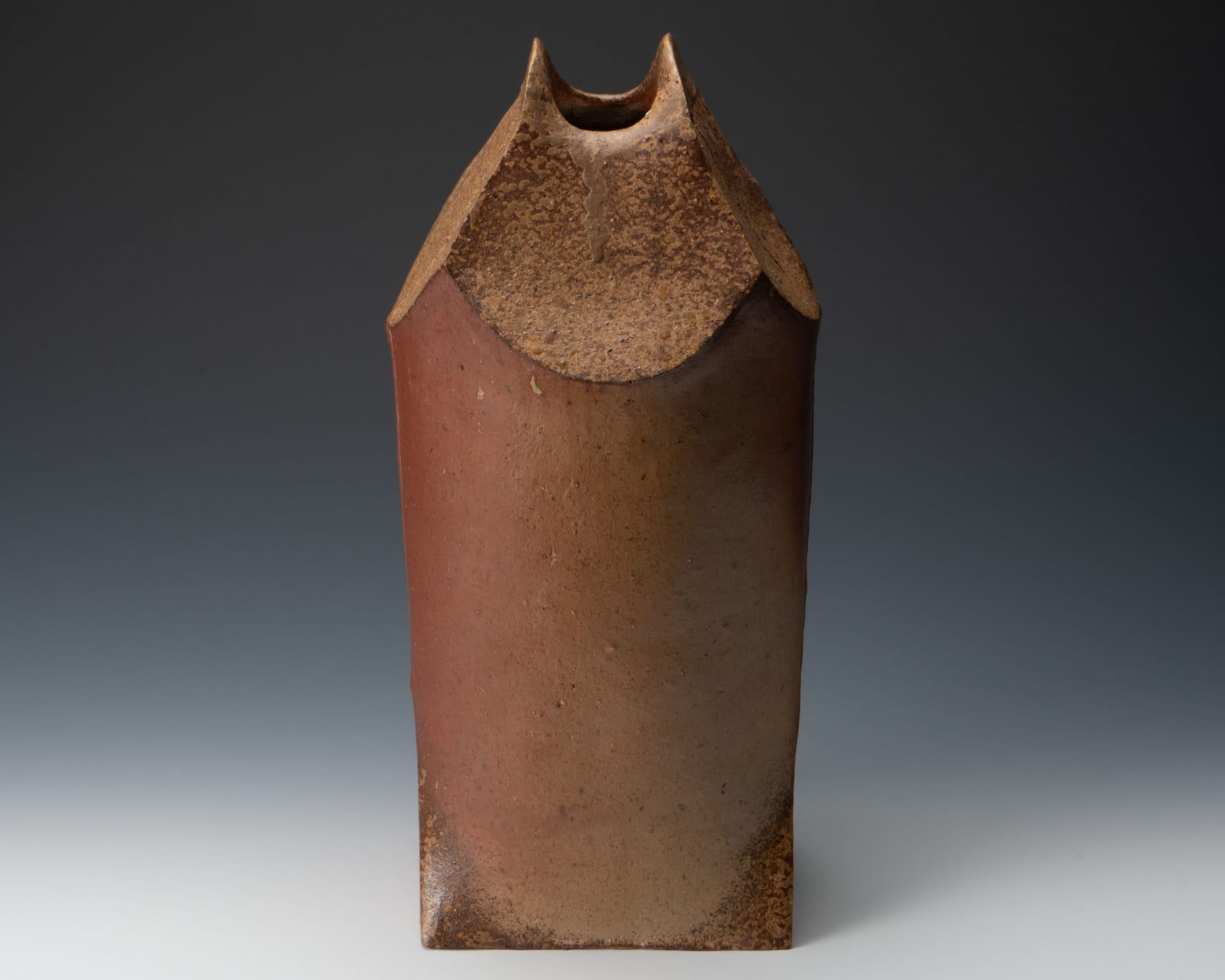 Mori Togaku 森 陶岳, Geometric Bizen flat vase, 1990's