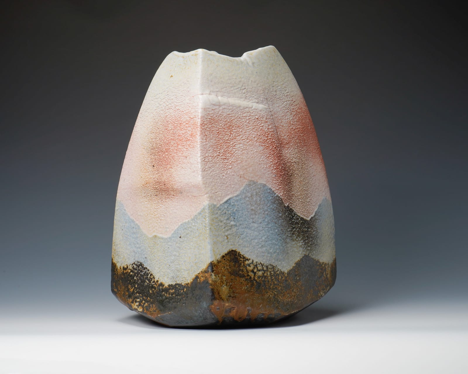 Hayashi Shotaro 林正太郎, Manyo Shino Vase showing Impressions of a Mountain Scene 万葉志野連嵌壺, cia 1980's