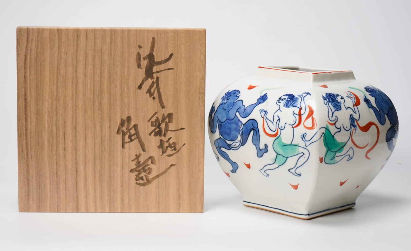 Kawamoto Goro 河本五郎, Sometsuke jar with drawings of a banquet of the hungry ghosts, 1980’s