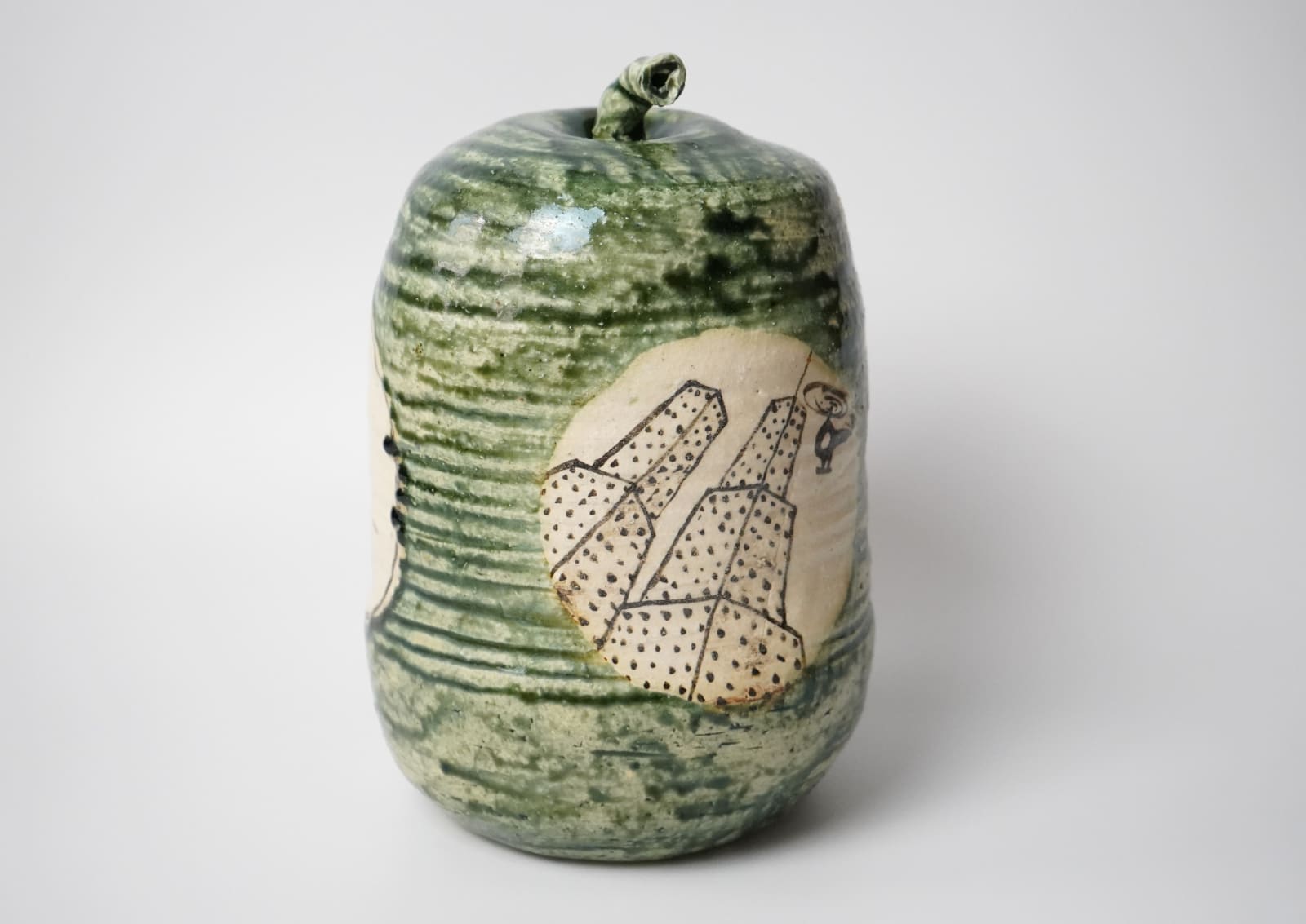 Suzuki Goro 鈴木五郎, Oribe Sculpture "Togan(Water Melon)" 絵織部 冬瓜, 2003