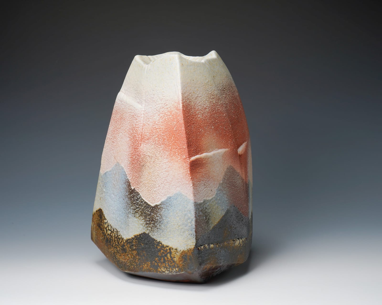 Hayashi Shotaro 林正太郎, Manyo Shino Vase showing Impressions of a Mountain Scene 万葉志野連嵌壺, cia 1980's